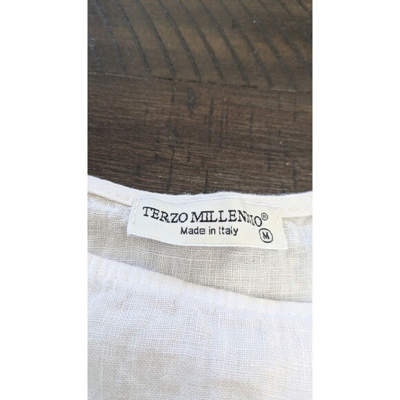 Terzo Millennio Womens Linen Tunic Top Medium Lagenlook Button Back Natural - Picture 5 of 9